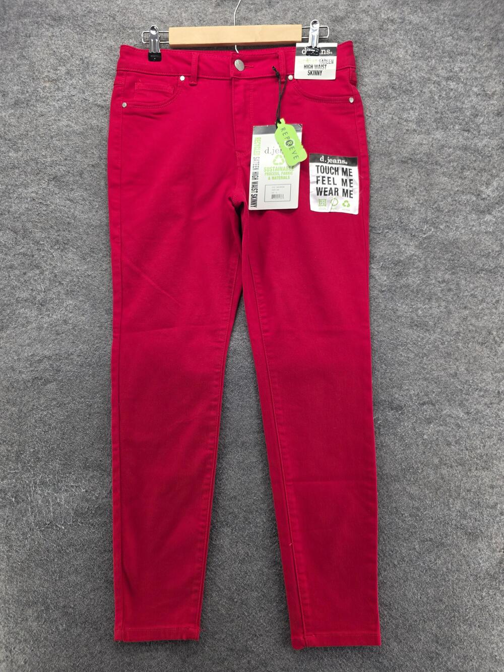 D. Jeans Jeans Womens 8 Red Skinny Recycled Sateen High Waist Denim 29 Inseam